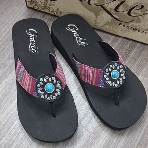 Grazie Black and Pink Embellished Sandals